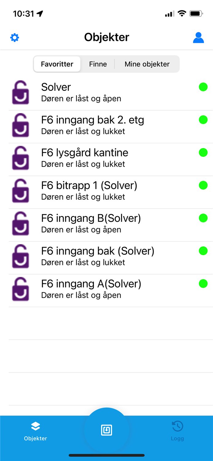 Fanene Favoritter, Søk og Mine objekter i SolverApp
