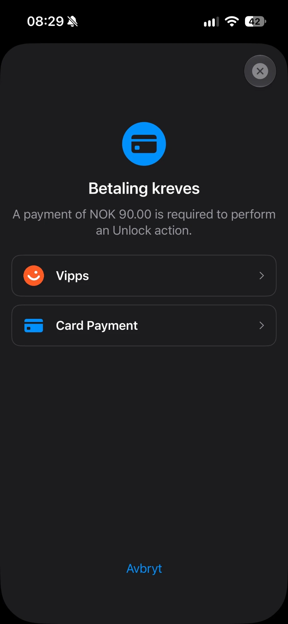Solver appPay i SolverApp: betaling kreves før døren låses opp, med valg mellom Vipps og kort