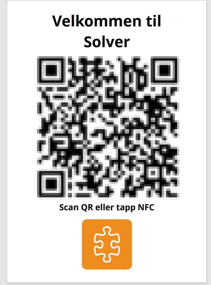 En Solver-plakat med QR-kode og NFC (QR-koden er gjort uleselig her)